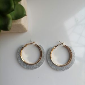 Small Glitter Resin Earring – Silver