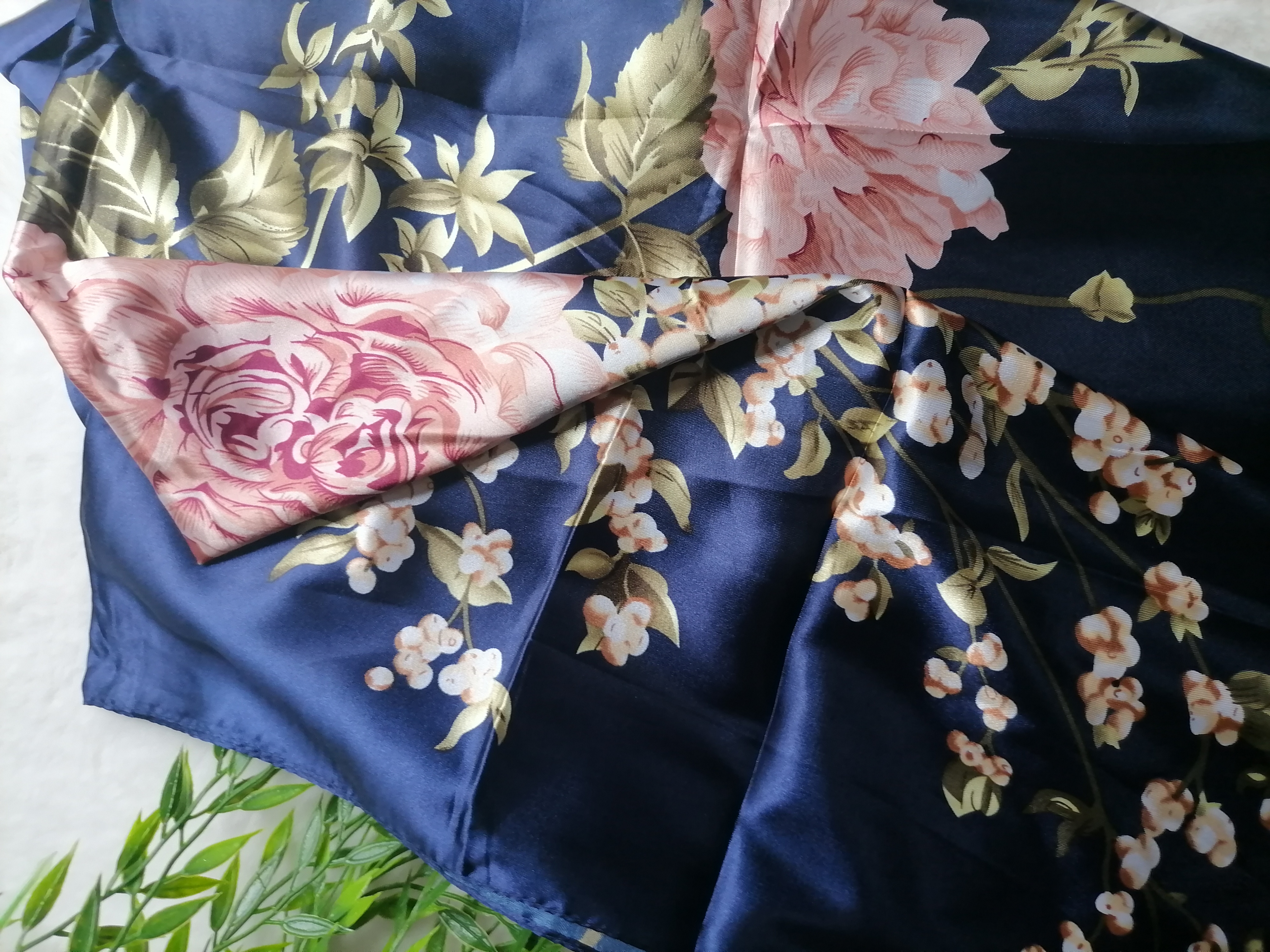 Navy Square Satin w/ Floral